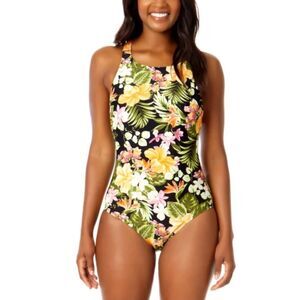 Hurley Floral One Piece Swimsuit - Black, Yellow, Pink, Green